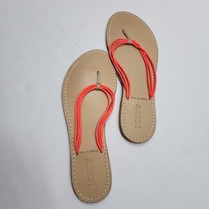 J Crew Flip Flops Sandals Womens 7 Neon Orange Rope Strapy Made In Italy Leather
